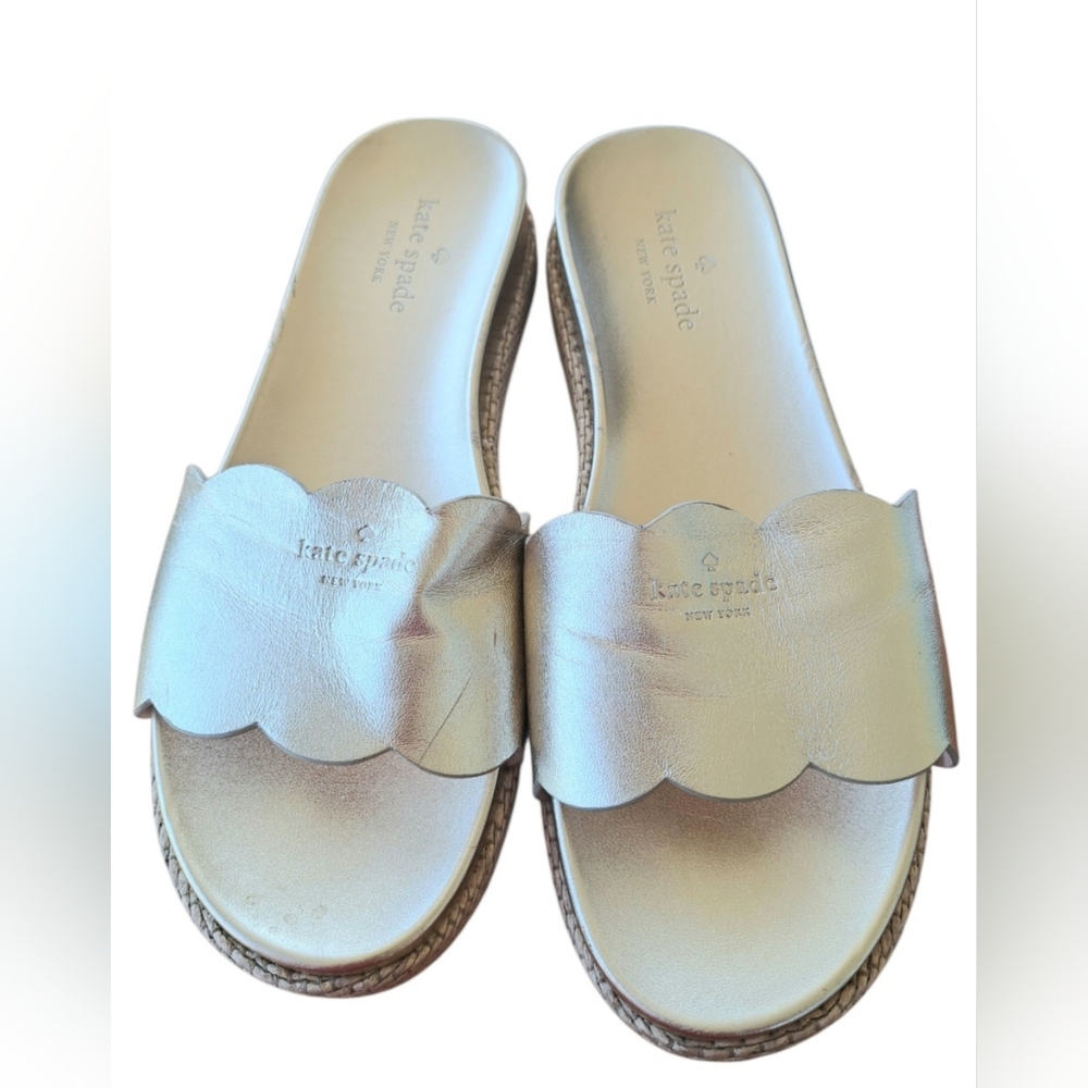 kate spade Metallic Gold Scalloped Slide Sandals